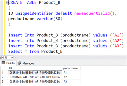 Using the newsequentialid function in SQL Server to generate GUIDs