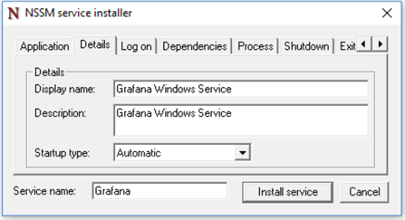 Changing the display name of the Grafana Windows service