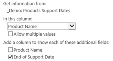 End of Support Date - Lookup column and additional fields