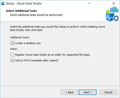 Azure Data Studio - Install Program - Additional Tasks that can be executed as part of the install.