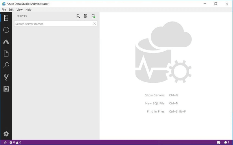 Azure Data Studio - Install Program - Blank Servers Pane - This is the typical look of a new install.