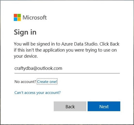 Azure Data Studio - Install Program - Sign In User to supply a valid user to sign into the subscription.