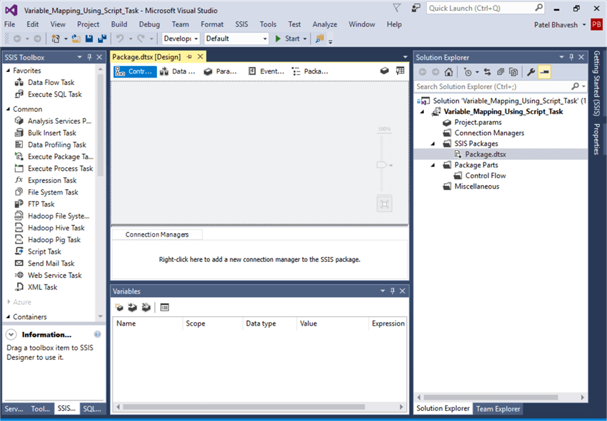 First, I opened SSIS project