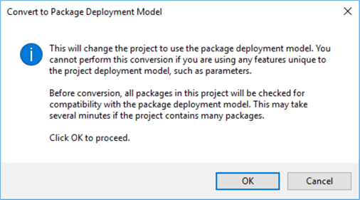 I am going to convert a deployement model, from project to package...