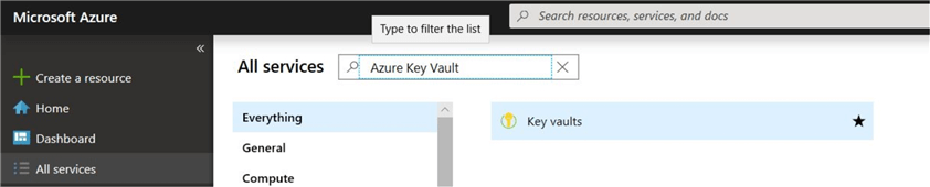 Azure Portal - Search for Azure Key Vault service
