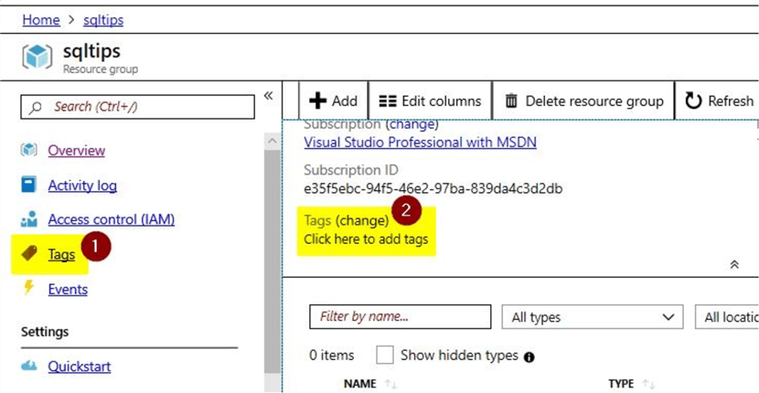 create tags in azure