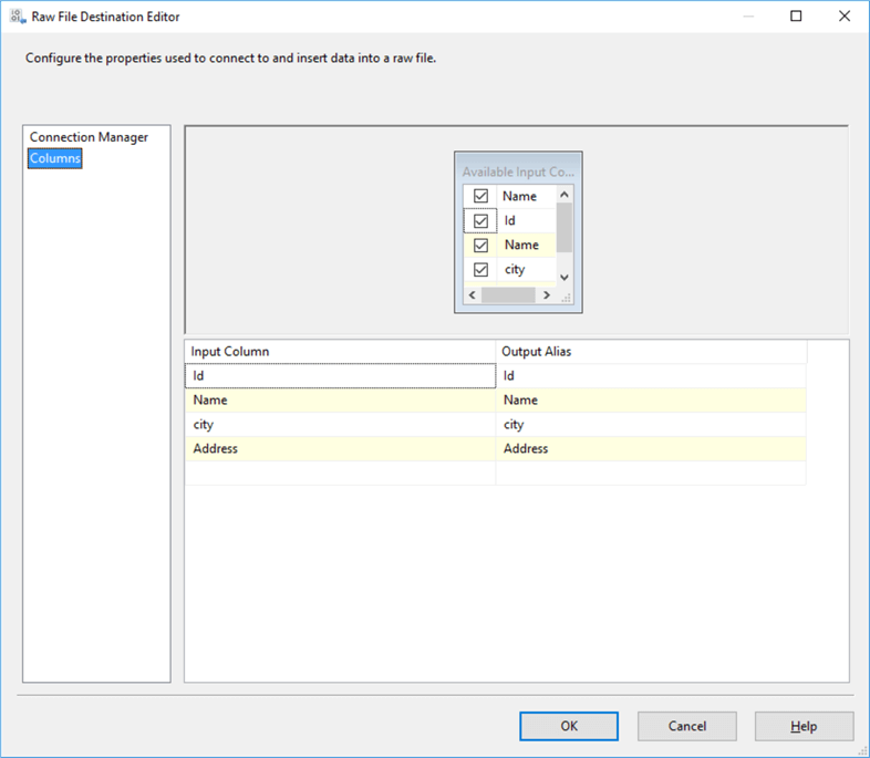 Mapping column to write raw files data