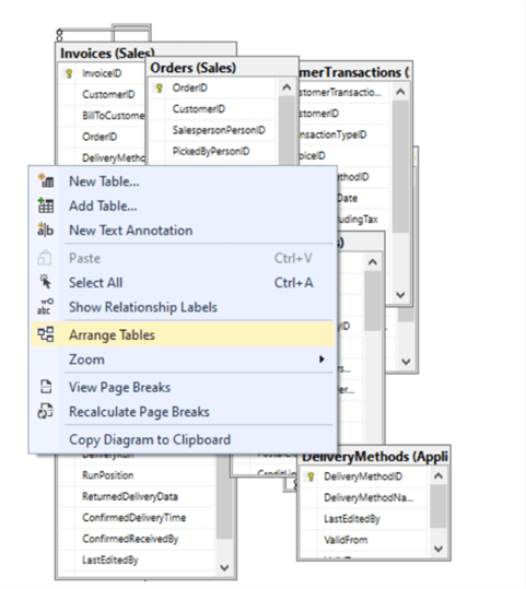 SSMS Database Diagram - Arrange Tables