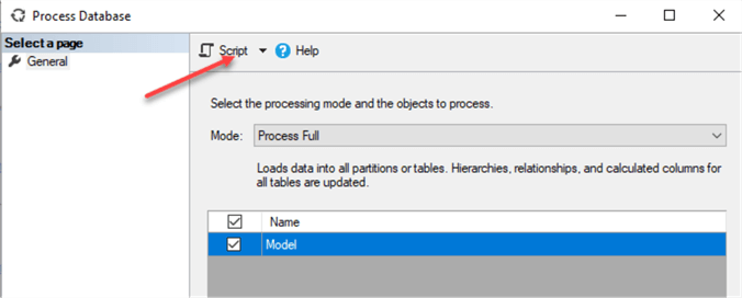 Generate Process command for the tabular database