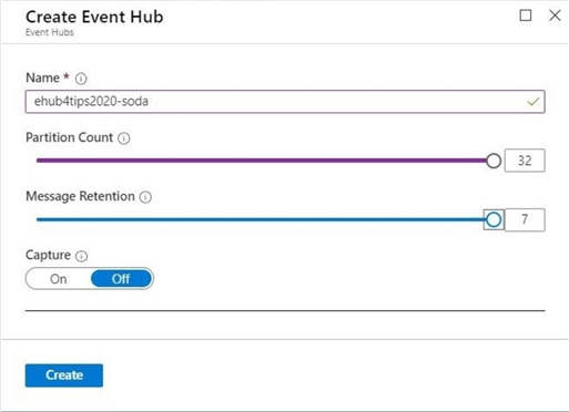 Event Hub - Partition count, message retention and capture status are all properties of the hub.