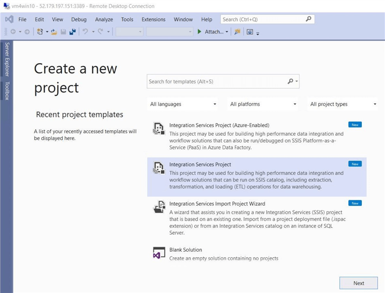 Power Query Source - Create new project in VS 2019.