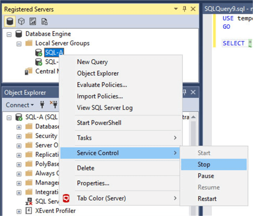 Handling SQL Server engine status from Registered Servers window on SSMS.