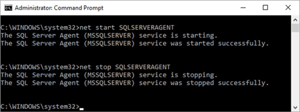 Start and stop of SQL Server Agent service using net console command.