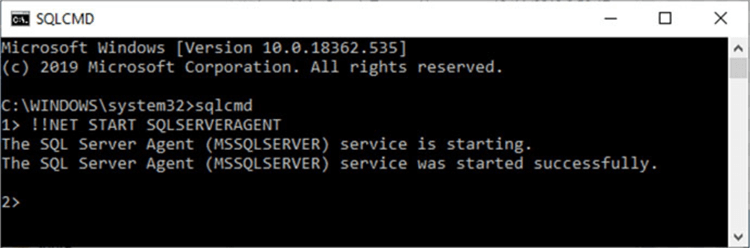 Starting SQL Server Agent service from sqlcmd console.