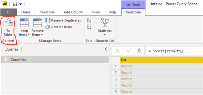 power query list tools