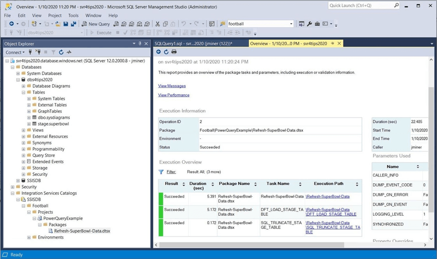 SSIS Catalog - Part 2 - Viewing the execution report in Azure Integration Services Catalog.