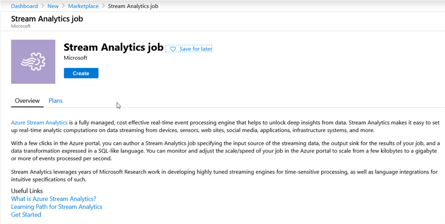 create Stream Analytics Job resource