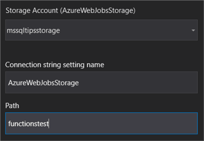 specify connection name and blob container