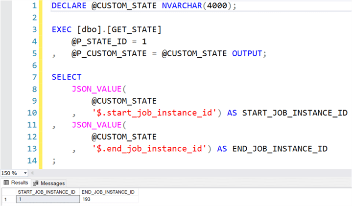 Sample execution of GET_STATE stored procedure.