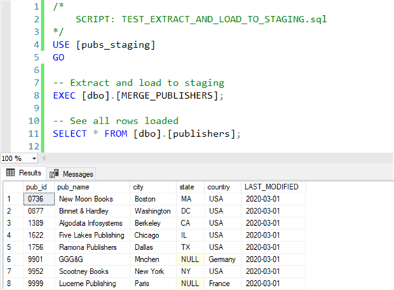 Execute stored procedure to extract, load, and view results.
