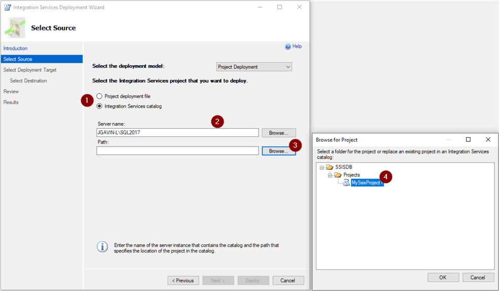 Select SSIS Project source server and path
