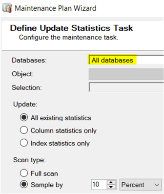define update statistics task