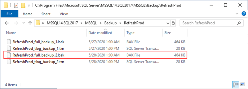 Source database backup files