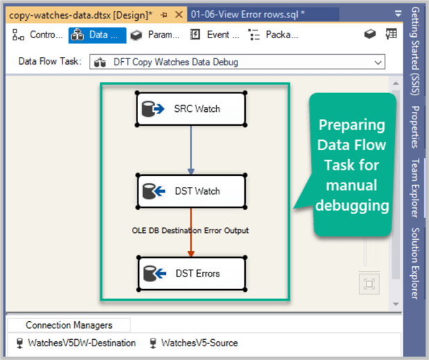 Preparing Data Flow Task for manual debugging