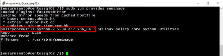 configure selinux primary server for log shipping