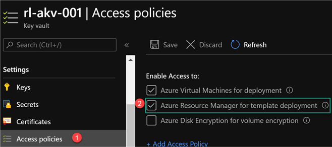 AKVAccessPolicies Image on how to set ARM Access policies