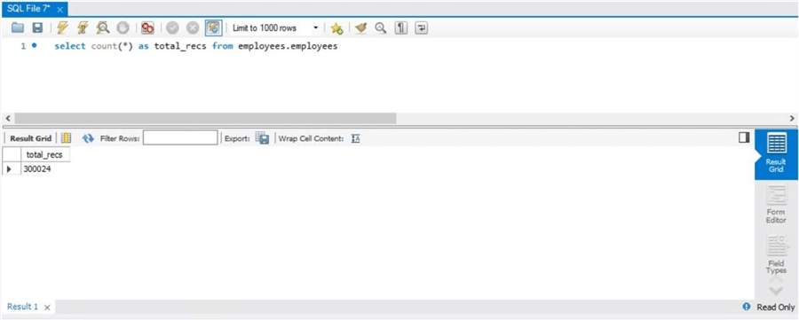 Azure Database for MySQL - Simple select statement against employee table.