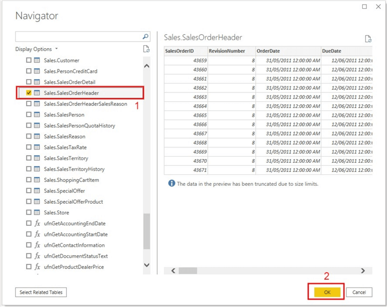 Screenshot showing connection to SQL Server database table