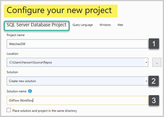 Creating new SQL Database Project