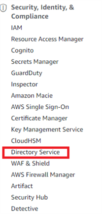 Directory Service link in the AWS Management Console.