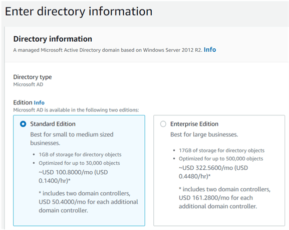 Selecting the Active Directory edition.