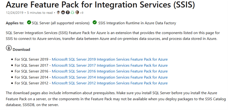 Download Azure feature pack for the Integration Services