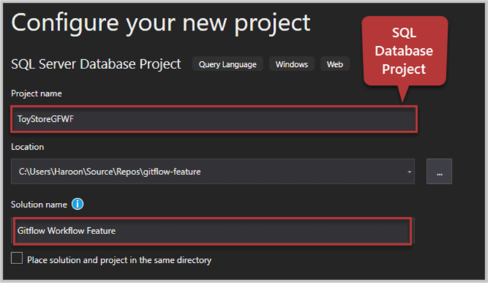 Create SQL Database Project under a Solution