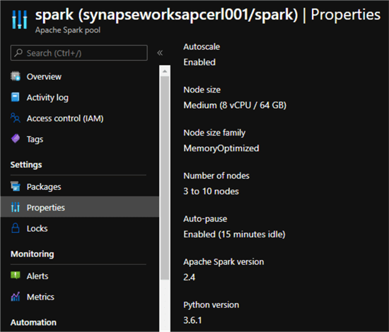 Create a new synapse spark pool
