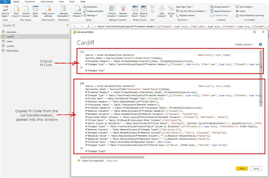 Snapshot showing how to manipulate the generated M queries 1