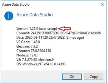 check version of Azure Data Studio