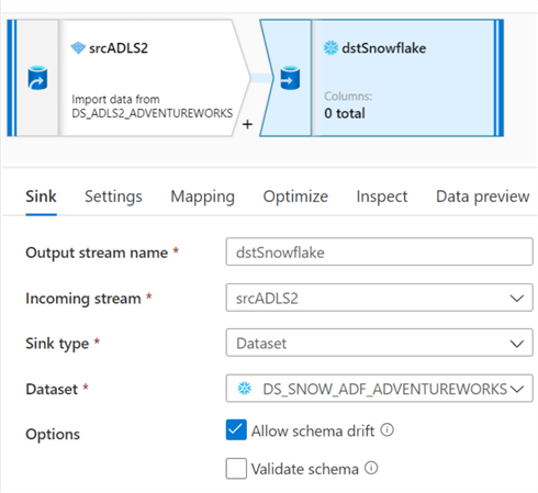 MDFSinkSetup Mapping Data Flow sink settings