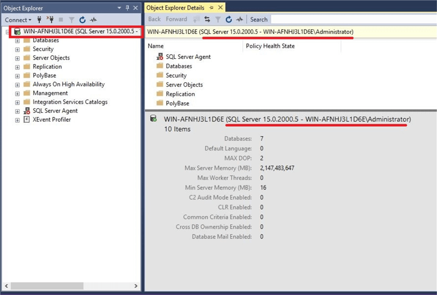 ssms instance and version