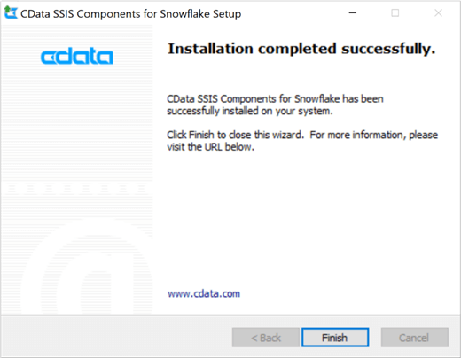 SSIS + CDATA Connectors - Successful install of Snowflake components.