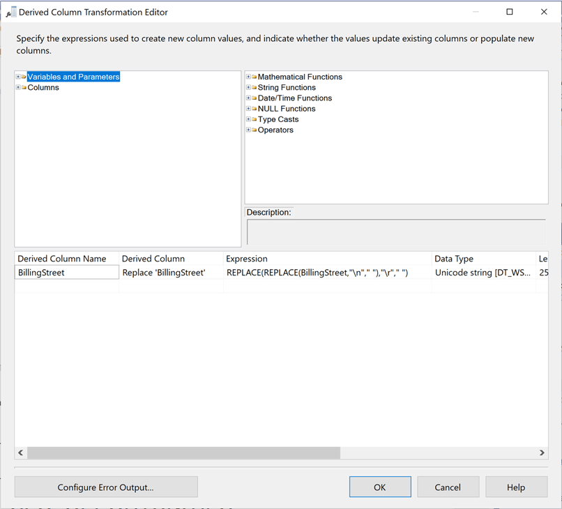 SSIS + CDATA Connectors - Use a derived column transformation to replace the billing street with a string that does not have embedded control characters.