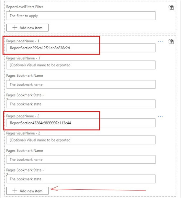 Where to add page name end URL from report pages in Power BI service in Power Automate flow 2 