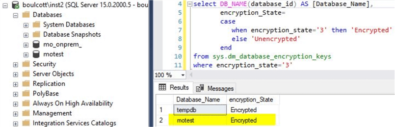 database encrypted status