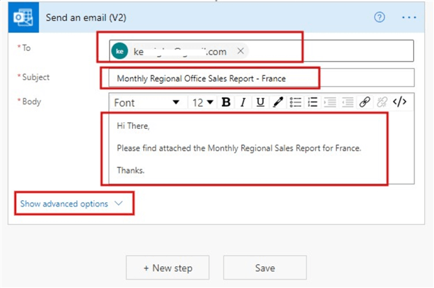 Configuring the Send an email flow step in Power Automate 1