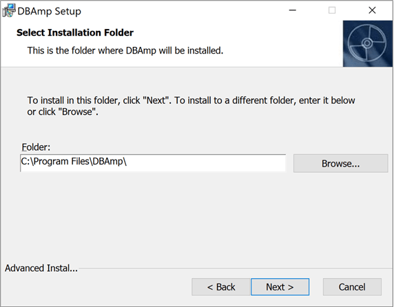 CDATA - DBAMP - Installation folder screen.