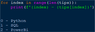 for loop with range to display item indices