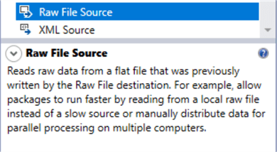Raw file source description from the SSIS toolbox
